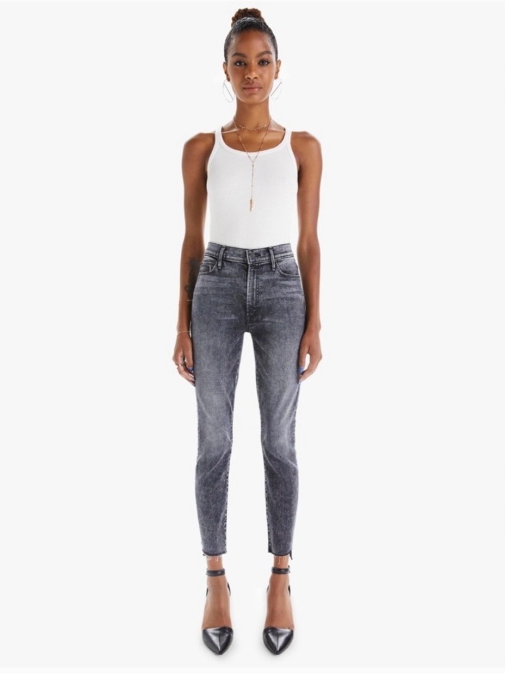 MOTHER - Stunner Zip Ankle Step Fray Skinny Jeans in Train Stops grey size 24